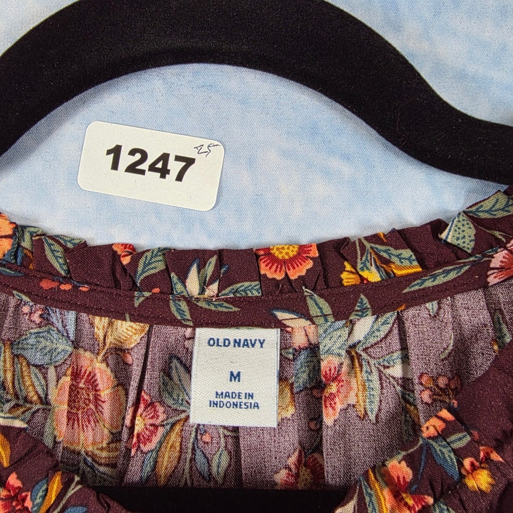 Old Navy Womens Floral Tiered Midi Dress Burgundy Long Sleeve Maroon Size M - Picture 2 of 9